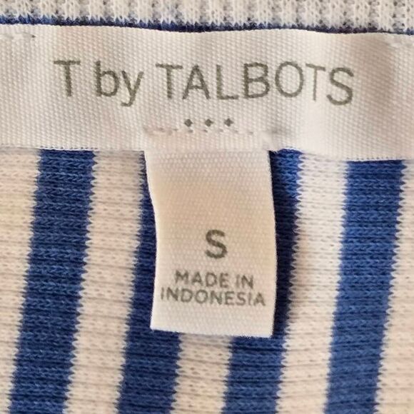 T By Talbots Womens Striped Cotton Blend Ribbed Knit Tee Blue White Small - Picture 2 of 10
